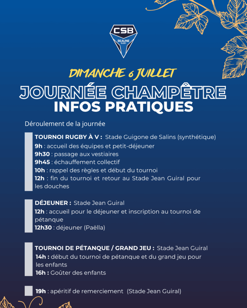 Infos pratiques Journée Champêtre du 06 Juillet