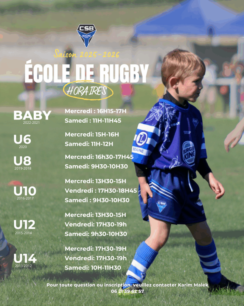 Horaires Ecole de Rugby – Saison 2025/2026