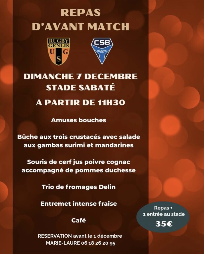 Repas d’avant match US Genlis – CS Beaune